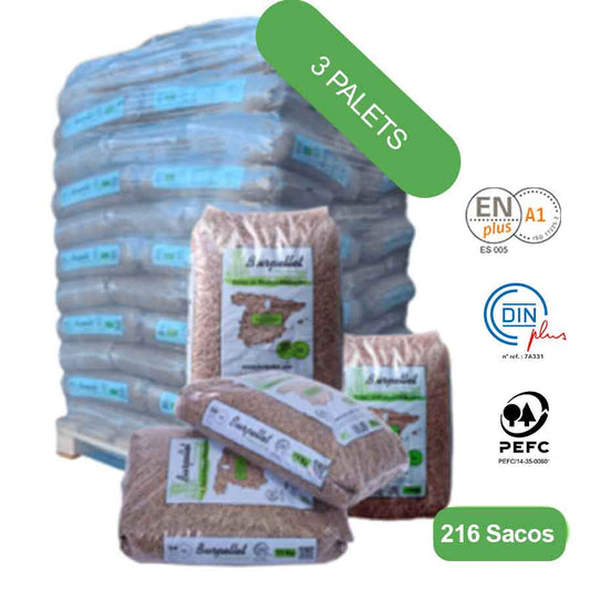 Burpellet -3 Paletten von 216 Sacos certificado Enplus 15 kg