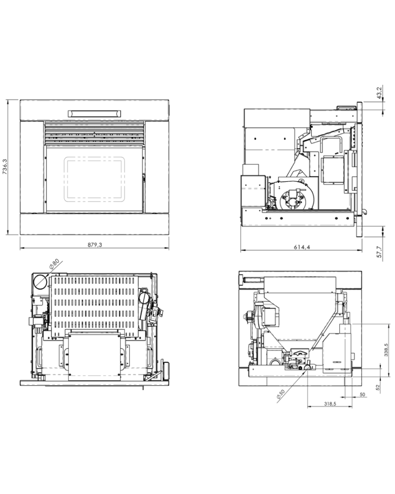 Kanalisierbarer Einsatz 12kW + kostenloser INOX-Kamin - Llaima